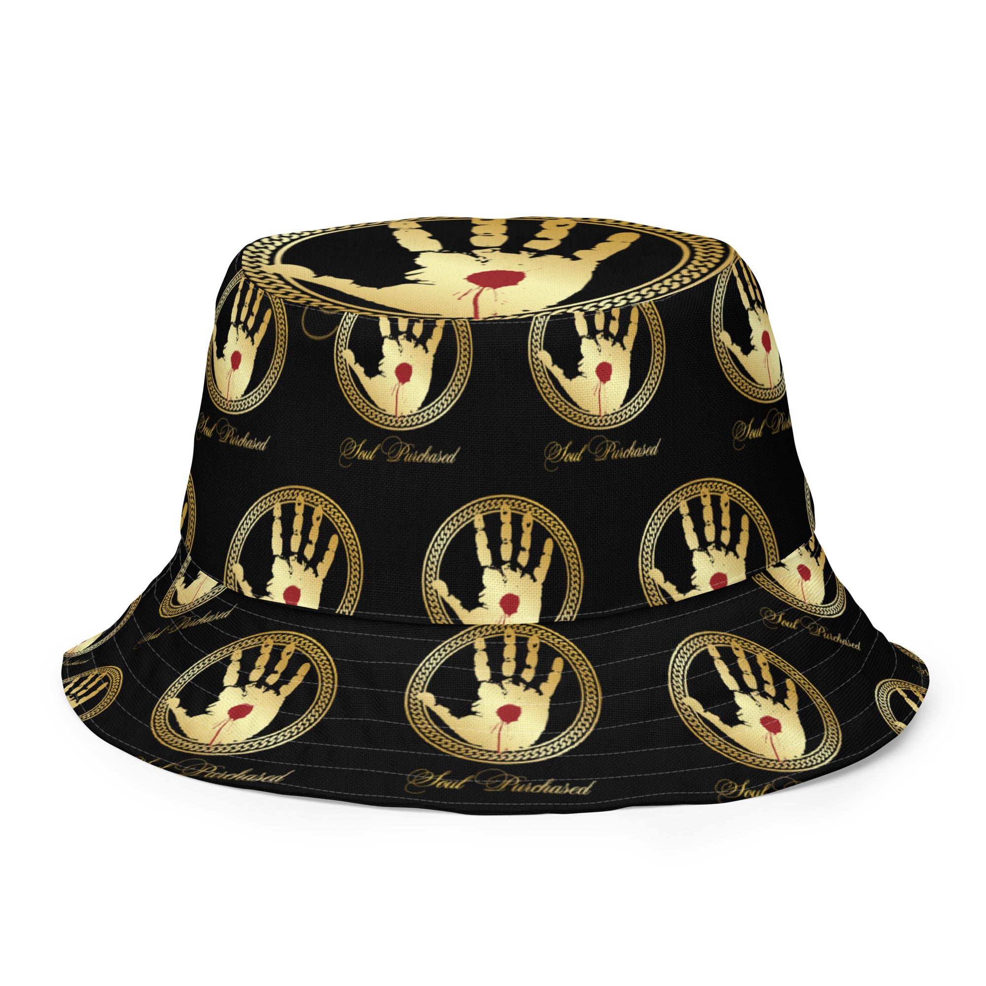 NWT Chic77 Reversible Metallic Gold & Black Bucket Hat One Size Dabin - Reversible Embroidered Black Denim Bucket Hat main image 4